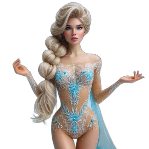 dress, fantasy art, concept art, 3d render, female, figure, blue-and-silver, snowflake transparent PNG cut-out
