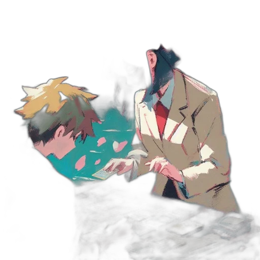 mask, jacket, weapon, creature, concept art, anime, watercolor, pixel art transparent PNG cut-out