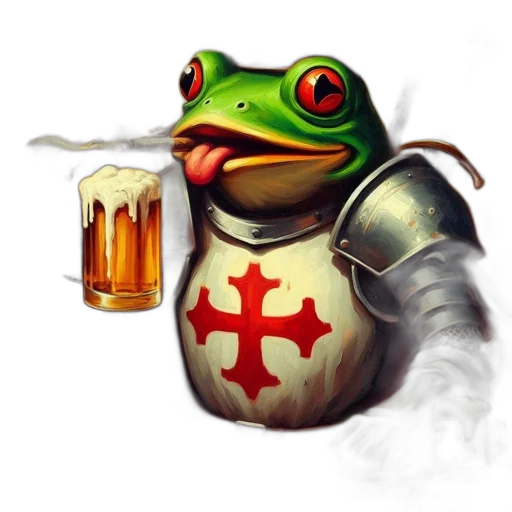 dragon, fantasy art, concept art, pixel art, frog, armor, crown, sits transparent PNG cut-out