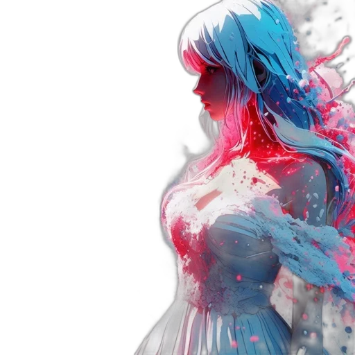dress, concept art, watercolor, anime, comic book art, blue, pastel, colorful transparent PNG cut-out