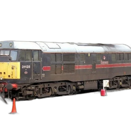 black, train, number, 31128, parked, front, building transparent PNG cut-out