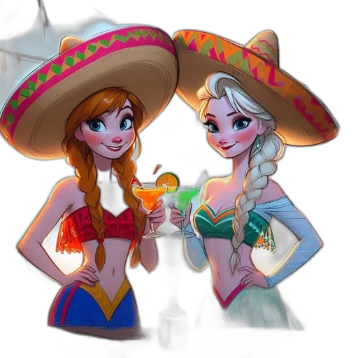 hat, concept art, fantasy art, 3d render, cartoon, two, female, characters transparent PNG cut-out