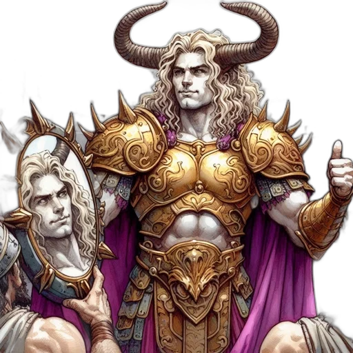 fantasy art, concept art, comic book art, ornately, armored, being, long, curly transparent PNG cut-out