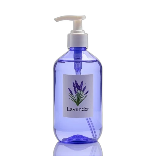 bottle, lavender, soap, pump, dispenser, featuring, label, word transparent PNG cut-out