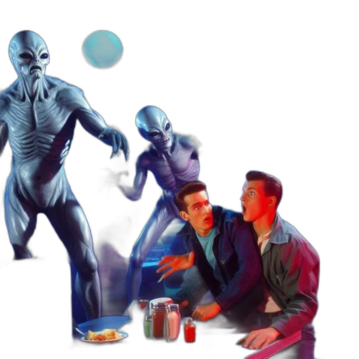 concept art, vaporwave, comic book art, 3d render, outer space, underwater, neon lights, night transparent PNG cut-out