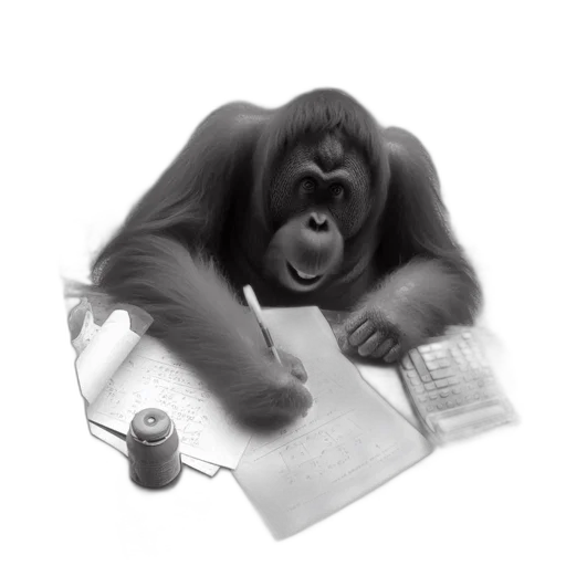 animal, staff, concept art, photorealistic, pencil sketch, cartoon, orangutan, replicates transparent PNG cut-out