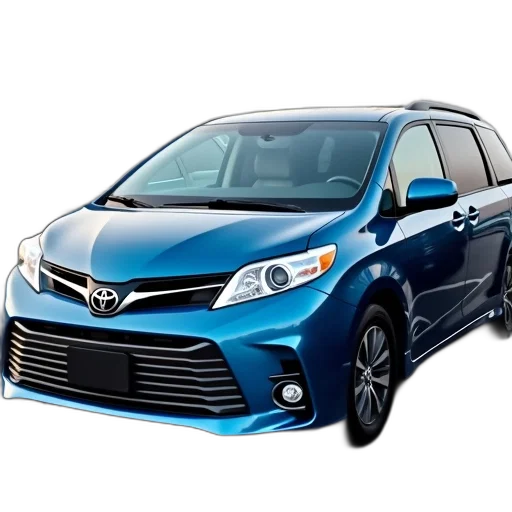 car, photorealistic, blue, toyota, minivan, parked, parking, lot transparent PNG cut-out