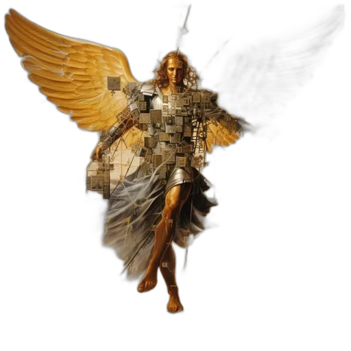 fantasy art, concept art, pixel art, photorealistic, golden, earth tones, angelic, figure transparent PNG cut-out