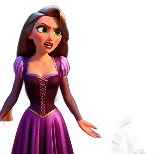 dress, 3d render, concept art, cartoon, animated, urban, scene, rapunzel transparent PNG cut-out