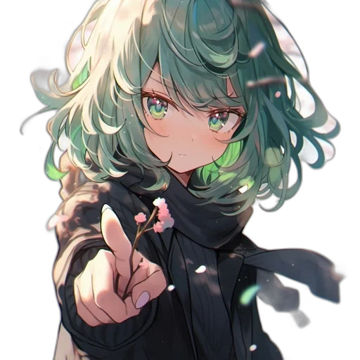 staff, jacket, weapon, flower, anime, pixel art, cyberpunk, concept art transparent PNG cut-out