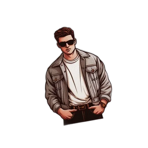 jacket, pixel art, cartoon, photorealistic, concept art, illustrated, young, man transparent PNG cut-out