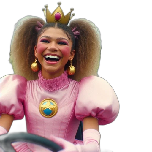 crown, woman, wearing, pink, outfit, golden, driving, vehicle transparent PNG cut-out