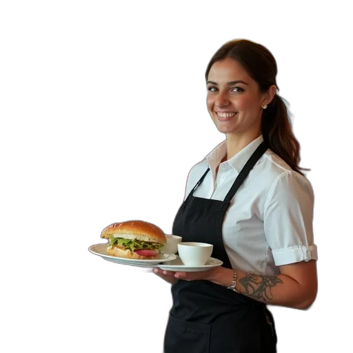 staff, food, dress, face, photorealistic, bustling, restaurant, scene transparent PNG cut-out