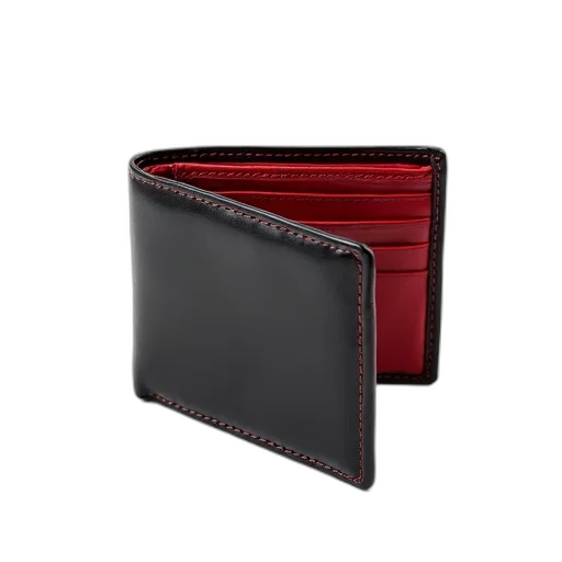 3d render, red, black, leather, wallet, interior, lining, displayed transparent PNG cut-out