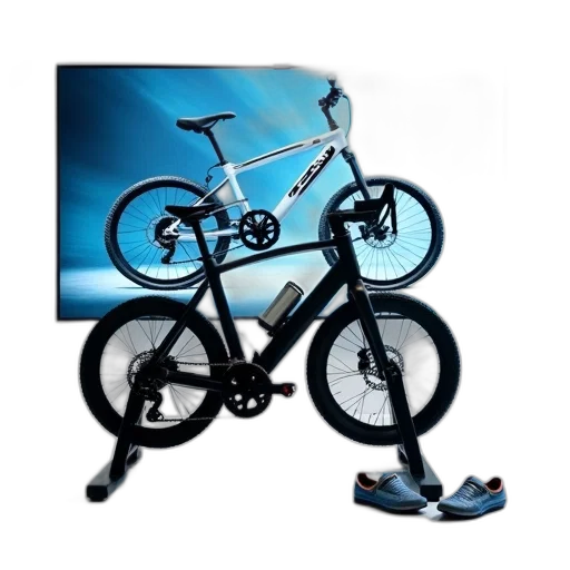 shoes, photorealistic, 3d render, concept art, stationary, bicycle, set, white transparent PNG cut-out