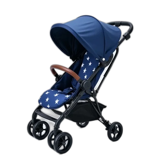 3d render, navy, blue, umbrella, stroller, wheels, star, patterned transparent PNG cut-out