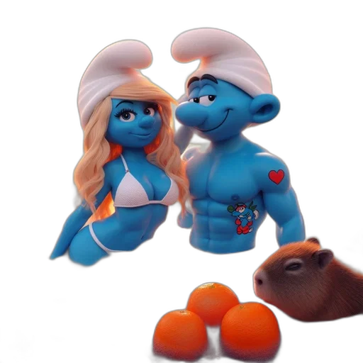 3d render, concept art, outer space, underwater, fire, blue, two, smurfs transparent PNG cut-out