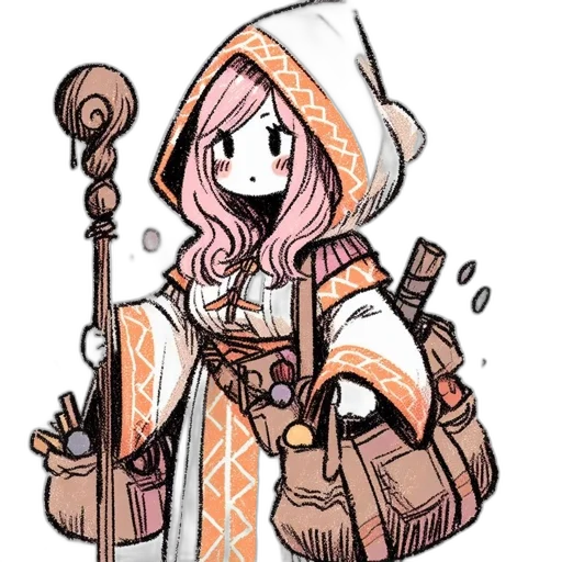 staff, weapon, jacket, dress, concept art, fantasy art, watercolor, pixel art transparent PNG cut-out