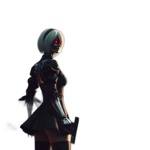 robot, dress, weapon, staff, 3d render, concept art, fantasy art, cyberpunk transparent PNG cut-out