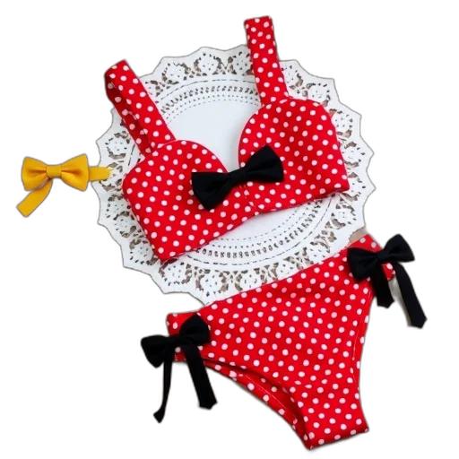 red, polka, dot, bikini, yellow, black, bow, ties transparent PNG cut-out