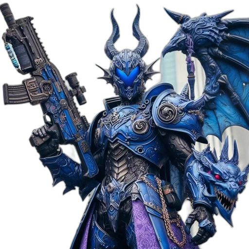 dragon, weapon, concept art, fantasy art, 3d render, blue, armored, figure transparent PNG cut-out