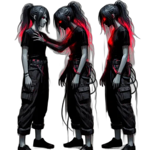 jacket, staff, concept art, cyberpunk, comic book art, fantasy art, neon lights, dark transparent PNG cut-out
