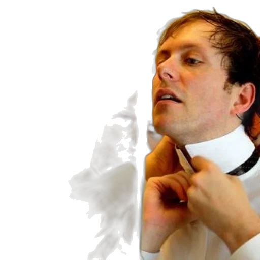 staff, photorealistic, man, white, shirt, adjusting, his, tie transparent PNG cut-out