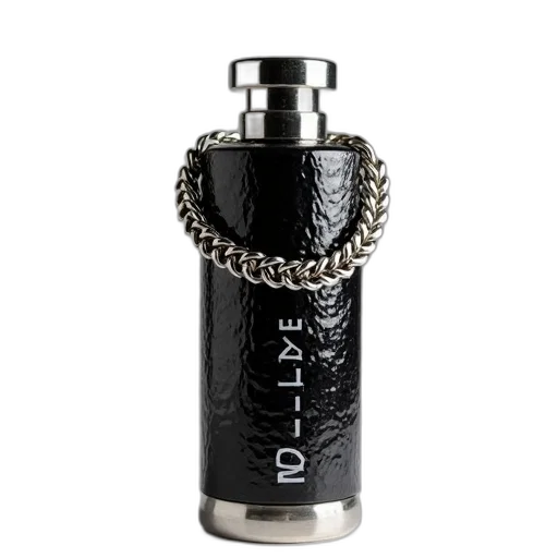 bottle, jewelry, black, cylindrical, object, textured, surface, silver transparent PNG cut-out
