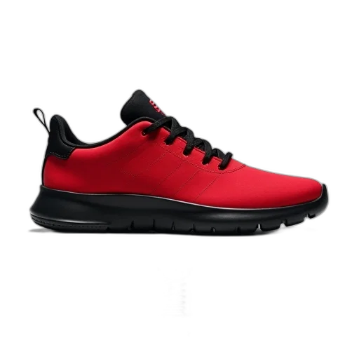 shoes, red, black, sneaker, sole, displayed, against, white transparent PNG cut-out