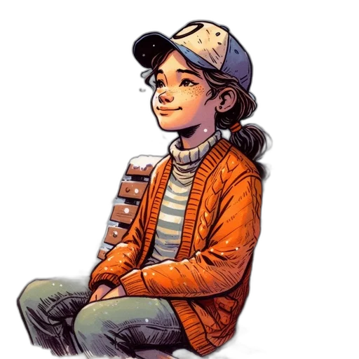 jacket, hat, comic book art, concept art, pixel art, cartoon, earth tones, golden transparent PNG cut-out