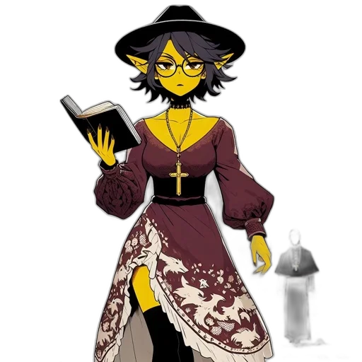 dress, staff, fantasy art, concept art, cartoon, comic book art, dark, monochrome transparent PNG cut-out