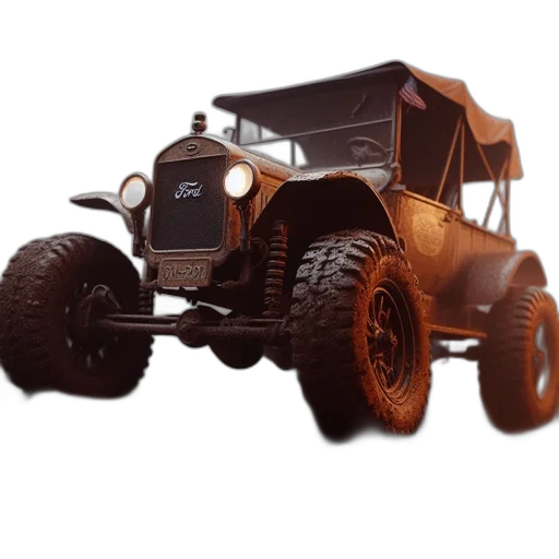 car, 3d render, concept art, photorealistic, vintage, ford, vehicle, muddy transparent PNG cut-out