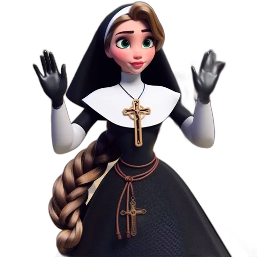 dress, 3d render, concept art, cartoon, photorealistic, animated, nun, clad transparent PNG cut-out