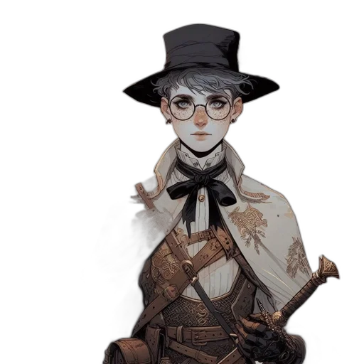 staff, hat, concept art, fantasy art, watercolor, cartoon, dark, monochrome transparent PNG cut-out