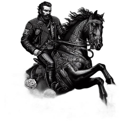 jacket, sword, animal, concept art, fantasy art, photorealistic, comic book art, illustrated transparent PNG cut-out