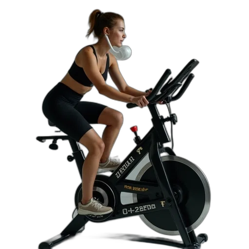 woman, riding, exercise, bike, oxygen, device transparent PNG cut-out