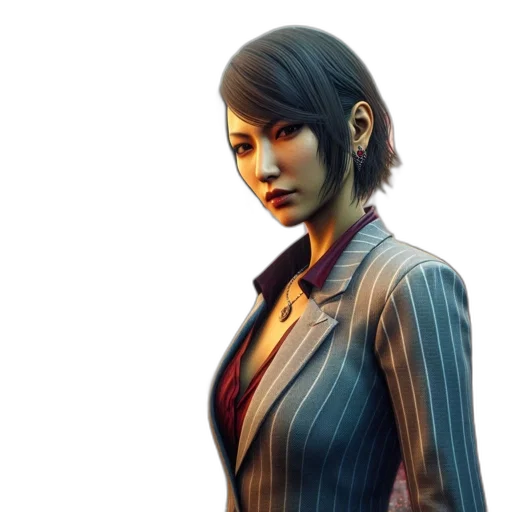 face, concept art, photorealistic, 3d render, cyberpunk, woman, striped, suit transparent PNG cut-out