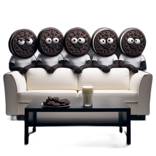 furniture, photorealistic, 3d render, dark, group, four, facialized, cookies transparent PNG cut-out