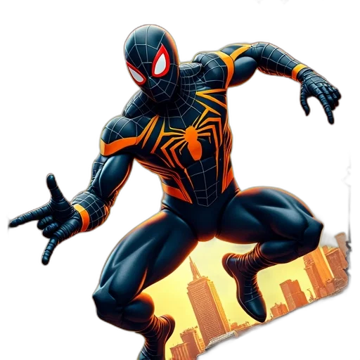 comic book art, concept art, 3d render, pixel art, dynamic, action, figure, spider-man transparent PNG cut-out