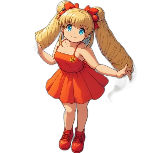 dress, staff, hair, weapon, anime, pixel art, cartoon, 3d render transparent PNG cut-out