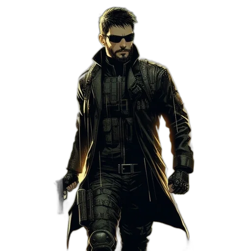 jacket, weapon, concept art, comic book art, cyberpunk, pixel art, man, tactical transparent PNG cut-out
