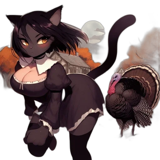 concept art, fantasy art, pixel art, anime, dark, monochrome, anthropomorphic, cat-human transparent PNG cut-out