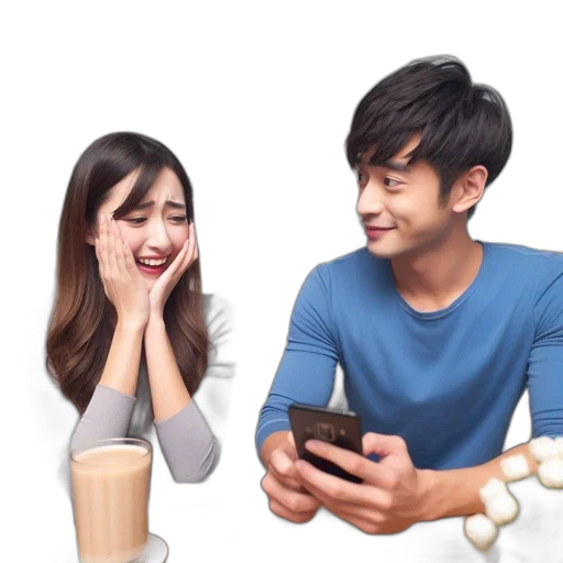 photorealistic, 3d render, man, woman, sit, table, cozy, living transparent PNG cut-out
