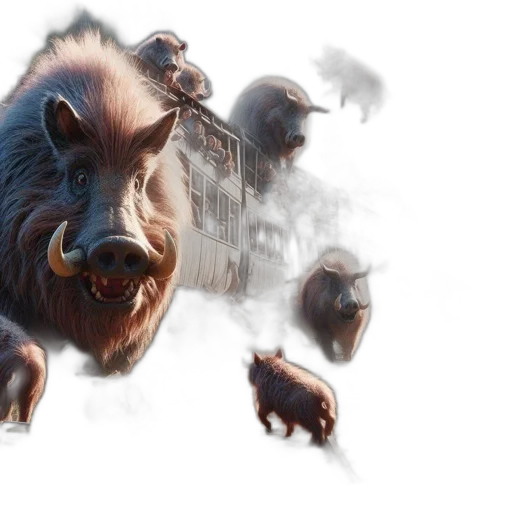 animal, creature, concept art, photorealistic, 3d render, fantasy art, large, bear-boar transparent PNG cut-out