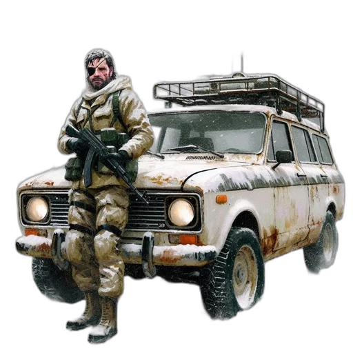car, weapon, jacket, concept art, photorealistic, watercolor, comic book art, earth tones transparent PNG cut-out