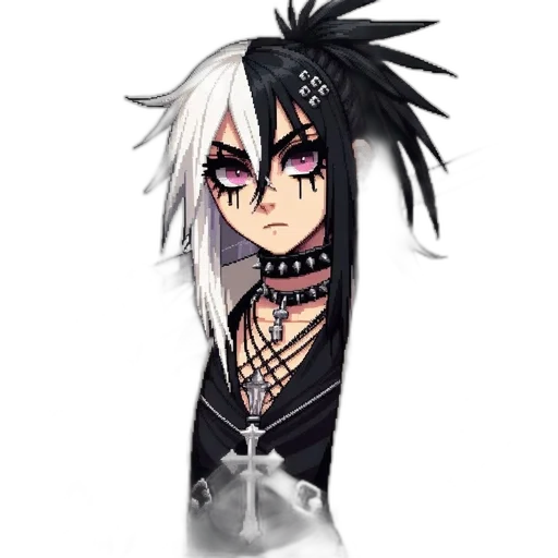 staff, hair, creature, weapon, pixel art, anime, cartoon, fantasy art transparent PNG cut-out