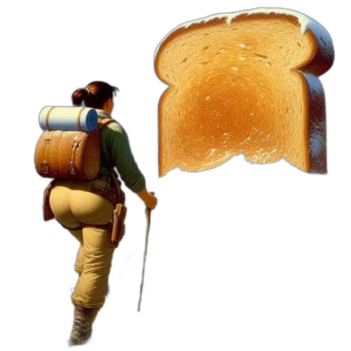 food, jacket, animal, concept art, photorealistic, hiker, walks, towards transparent PNG cut-out