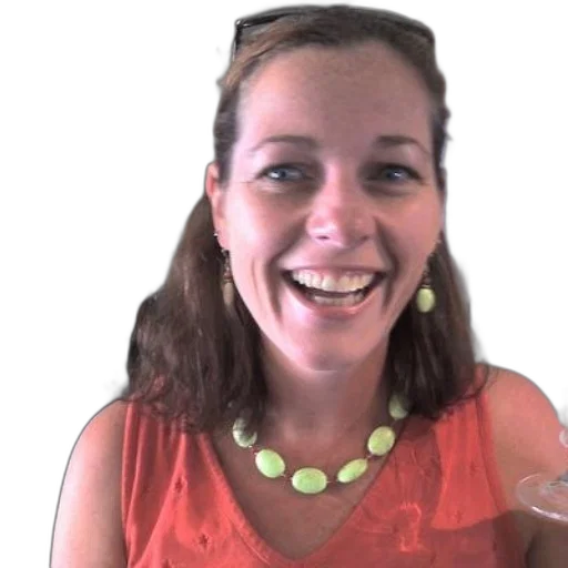 face, staff, jewelry, woman, orange, tank, top, smiling transparent PNG cut-out