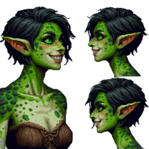 face, concept art, fantasy art, pixel art, comic book art, green, fantasy, character transparent PNG cut-out