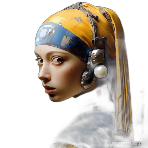 robot, face, jewelry, crown, photorealistic, oil painting, fantasy art, concept art transparent PNG cut-out